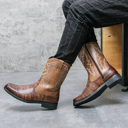 Santiags pour homme Yehaw Hector en marron, chaussures élégantes en cuir avec détails classiques.