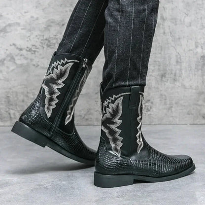 Santiags pour homme Yehaw Hector en cuir noir, avec détails de style traditionnel et semelle robuste, taille 38.