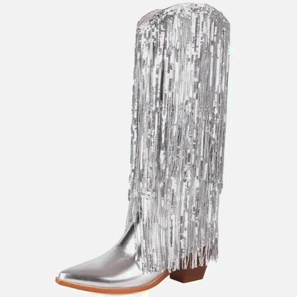 Santiags pour femme Yehaw Hélène en argent, chaussures élégantes en cuir avec détails stylés, vue de face.