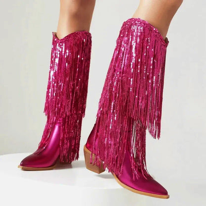 Sandales pour femme HELENE Santiag Yehaw en rose rouge, avec semelle en cuir et style élégant.