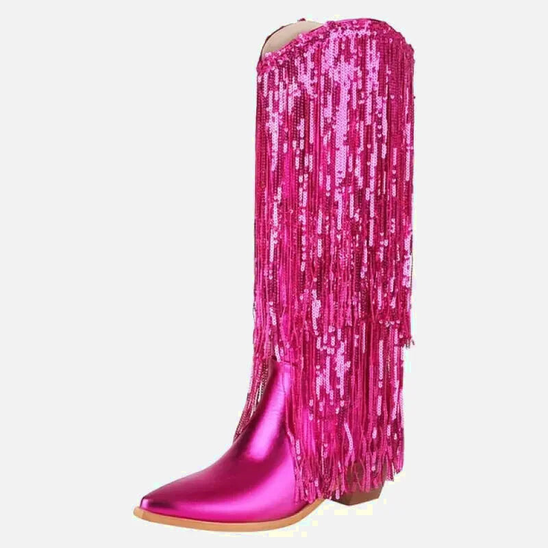 Chaussures santiag pour femme Yehaw Hélène en rose rouge, avec design élégant et détails en cuir.