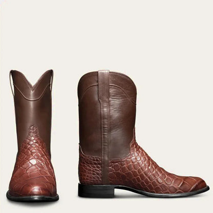 Santiags pour homme Yehaw marron, en cuir, avec détails de couture, style élégant et robuste, pointure 38.