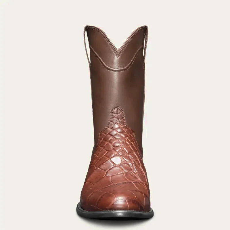 Chaussures santiags pour homme Yehaw, modèle Yehaw Marron, en cuir marron avec détails élégants et semelle en caoutchouc.