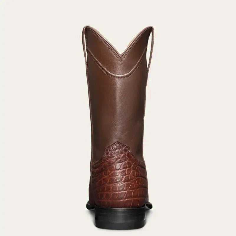 Chaussures santiags pour homme Yehaw marron, bottines en cuir avec talon et détails de style western, vue de côté.