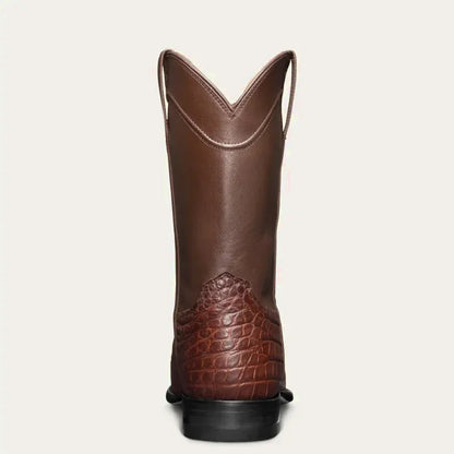 Chaussures santiags pour homme Yehaw marron, bottines en cuir avec talon et détails de style western, vue de côté.