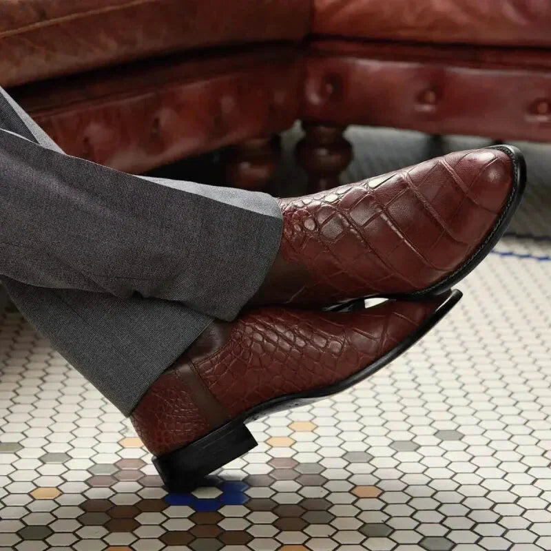 Santiags pour homme Yehaw marron avec détails en cuir, semelle en caoutchouc, style robuste et élégant, pointure 38.
