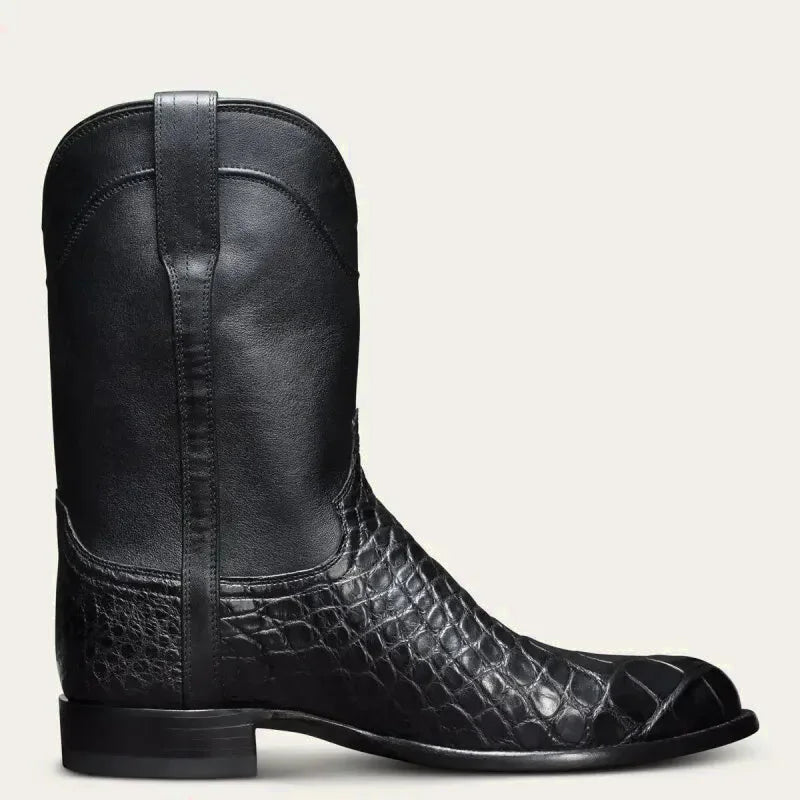 Santiags pour homme Yehaw noir, en cuir, avec talons, style robuste et élégant, parfait pour un look décontracté ou casual.