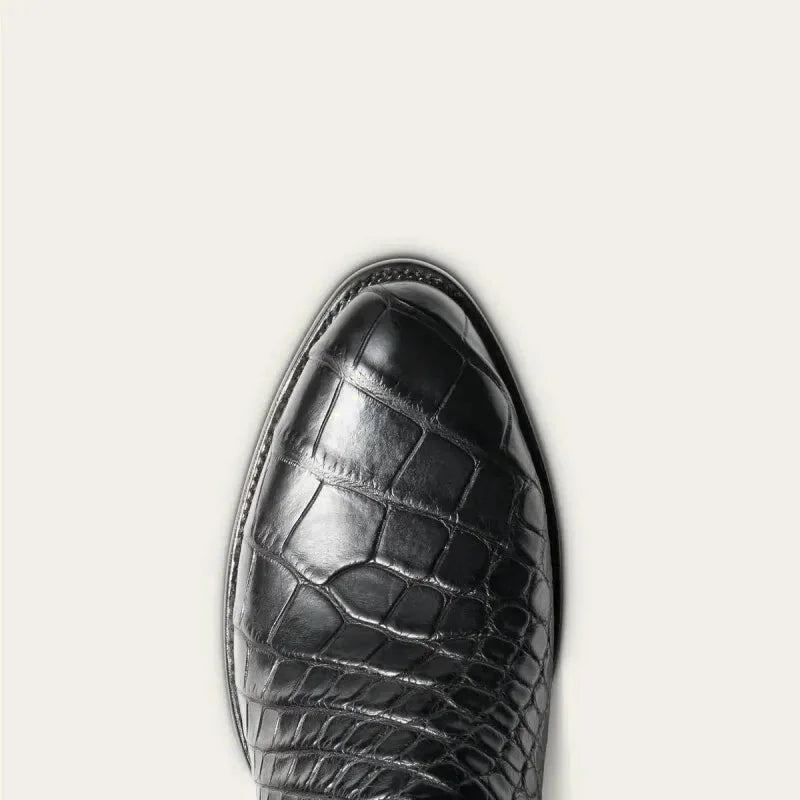 Chaussures santiags pour homme Yehaw noir, en cuir, avec détail de couture et semelle robuste, style élégant et décontracté.