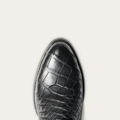 Chaussures santiags pour homme Yehaw noir, en cuir, avec détail de couture et semelle robuste, style élégant et décontracté.