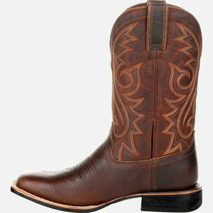 Chaussures santiags pour homme Yehaw en marron, style western, avec détails en cuir, taille 38, vue de face.