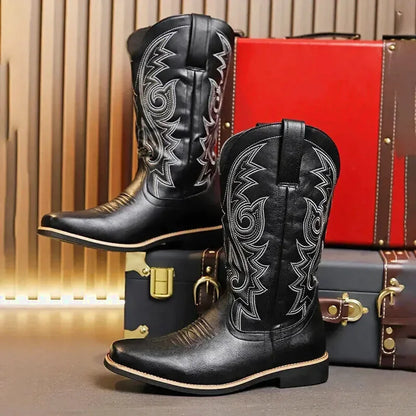 Chaussures santiag pour homme Yehaw Santiag en cuir noir, style élégant et moderne, pointure 38,5.