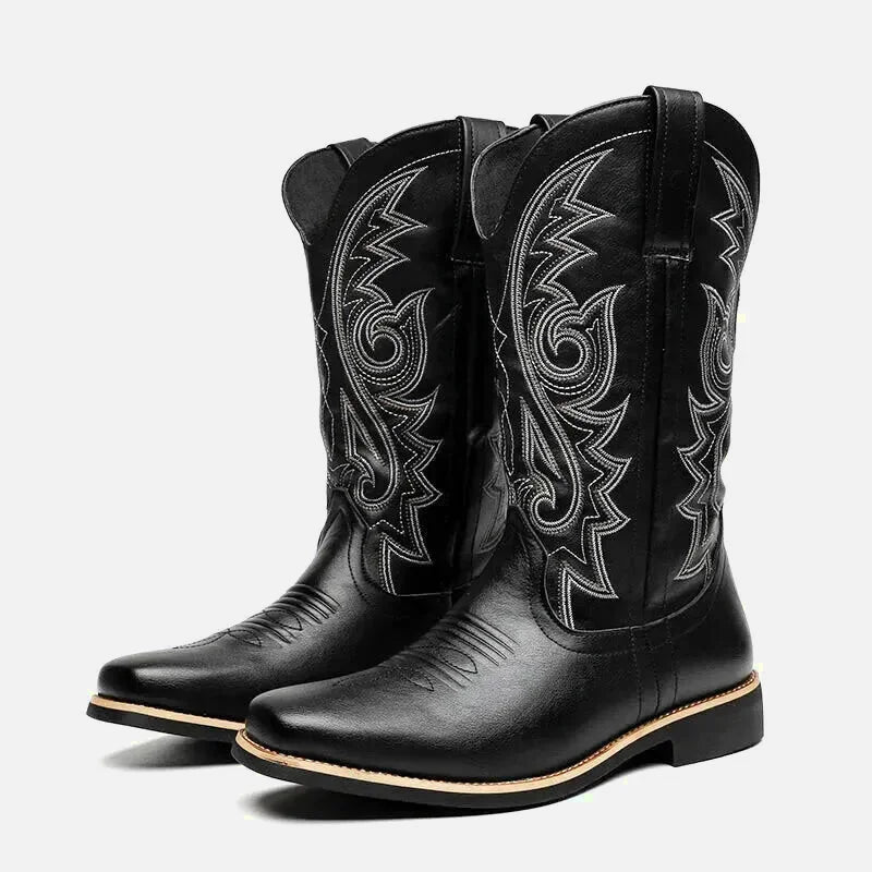 Chaussures Santiag pour homme Yehaw, modèle Yehaw Santiag Noir, en cuir noir avec détails élégants, taille 38.