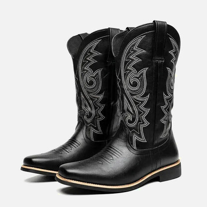 Chaussures Santiag pour homme Yehaw, modèle Yehaw Santiag Noir, en cuir noir avec détails élégants, taille 38.