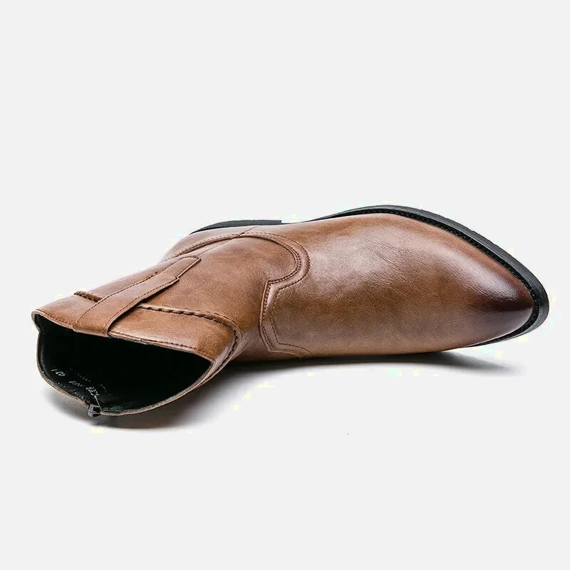 Chaussures santiags pour homme Yehaw, marron clair, en cuir, avec détails élégants, parfaites pour un style décontracté ou élégant.