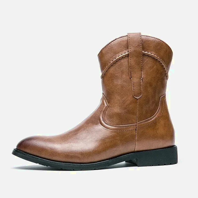 Chaussures santiags pour homme Yehaw Santiag marron clair, détail en cuir, style western, pointure 38 visible dans l'image.