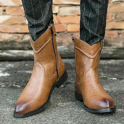 Chaussures santiags pour homme Yehaw Santiag, marron clair en cuir, avec détails de style western.