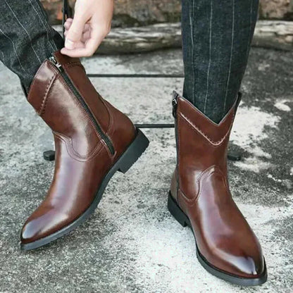 Santiags pour homme Yehaw Jimmy en cuir marron, chaussures élégantes avec détails stylés, taille 38, vue de face.
