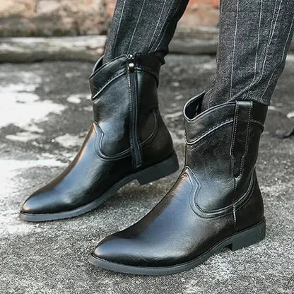 Chaussures santiag pour homme Yehaw Jimmy en noir, en cuir avec détails de style western et semelle robuste.