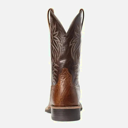 Chaussures santiags pour homme Yehaw Johnny en marron, vue de face, avec détails en cuir et semelle robuste.