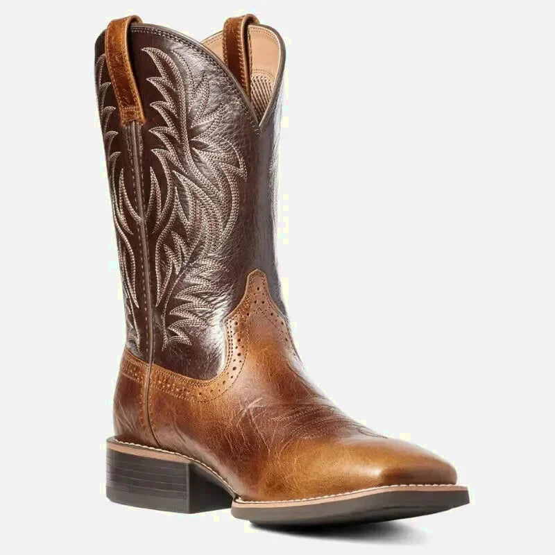 Chaussures santiag pour homme Yehaw Johnny Santiag marron, détails en cuir et semelle robuste, pointure 38.