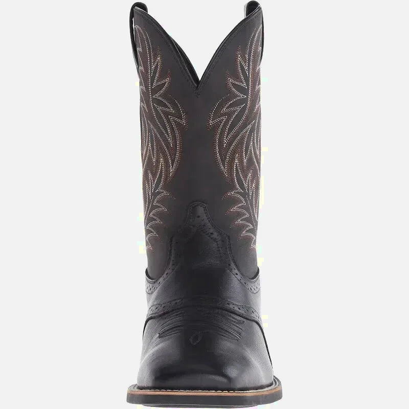 Chaussures santiag noires Johnny Santiag pour homme Yehaw avec détails en cuir et fermeture éclair, vue de profil.