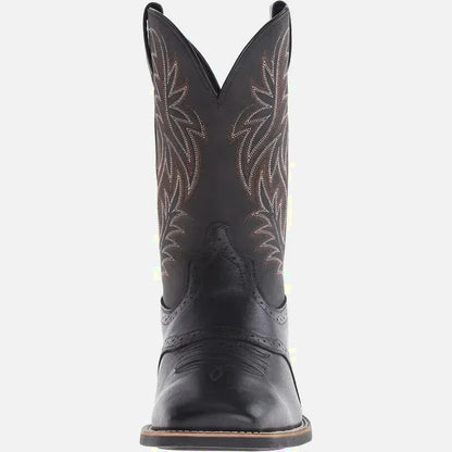 Chaussures santiag noires Johnny Santiag pour homme Yehaw avec détails en cuir et fermeture éclair, vue de profil.