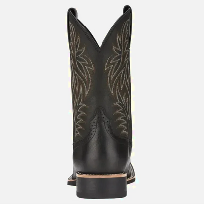 Chaussures santiag pour homme Yehaw Johnny en noir, vue de face, en cuir avec détails traditionnels, taille 38.