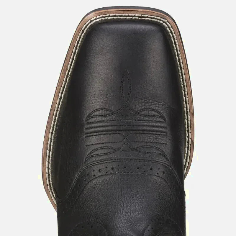 Chaussures santiag pour homme Yehaw Johnny en noir, vue de côté, avec détails en cuir et semelle robuste.