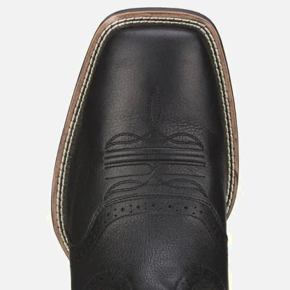 Chaussures santiag pour homme Yehaw Johnny en noir, vue de côté, avec détails en cuir et semelle robuste.