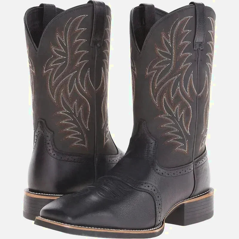 Ce sandal Johnny Santiag pour homme Yehaw en noir, avec boucle en cuir et semelle en caoutchouc, style élégant et décontracté.