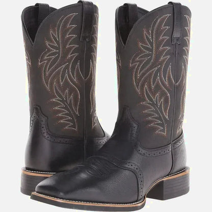 Ce sandal Johnny Santiag pour homme Yehaw en noir, avec boucle en cuir et semelle en caoutchouc, style élégant et décontracté.