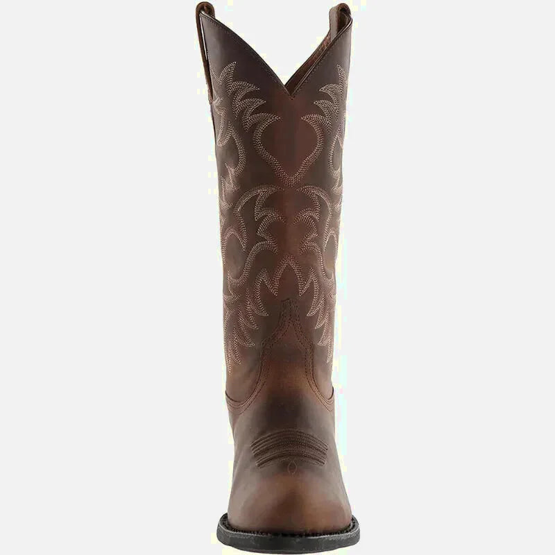 Bottes santiags pour homme Yehaw Marron, en cuir, avec détails de style cowboy, vue de profil.
