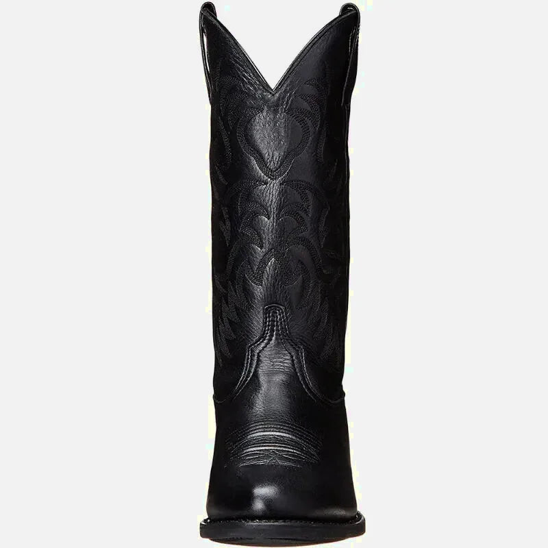 Chaussures santiags noires pour homme de la marque Yehaw, modèle Levi Santiag, avec détails en cuir noir.