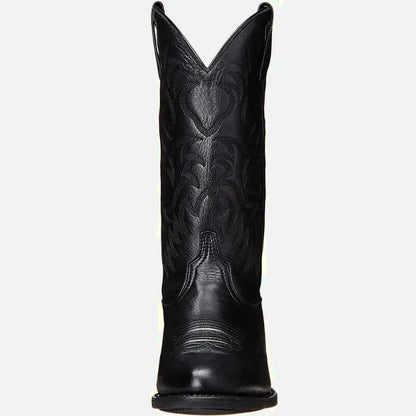 Chaussures santiags noires pour homme de la marque Yehaw, modèle Levi Santiag, avec détails en cuir noir.
