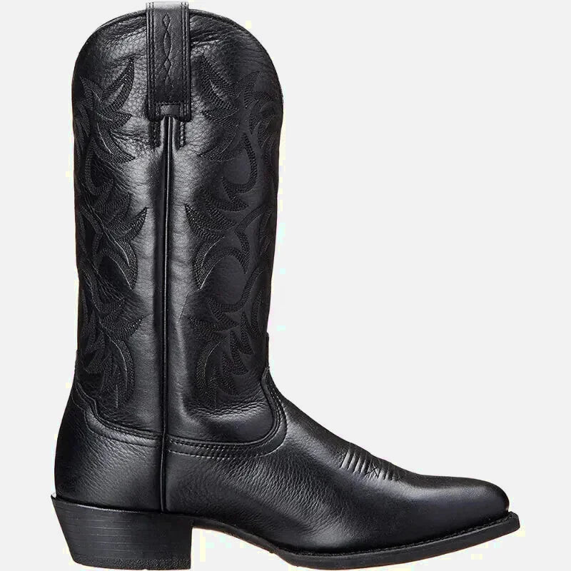 Bottes santiags pour homme Yehaw Levi Santiag en cuir noir, style traditionnel et détails de couture visibles.