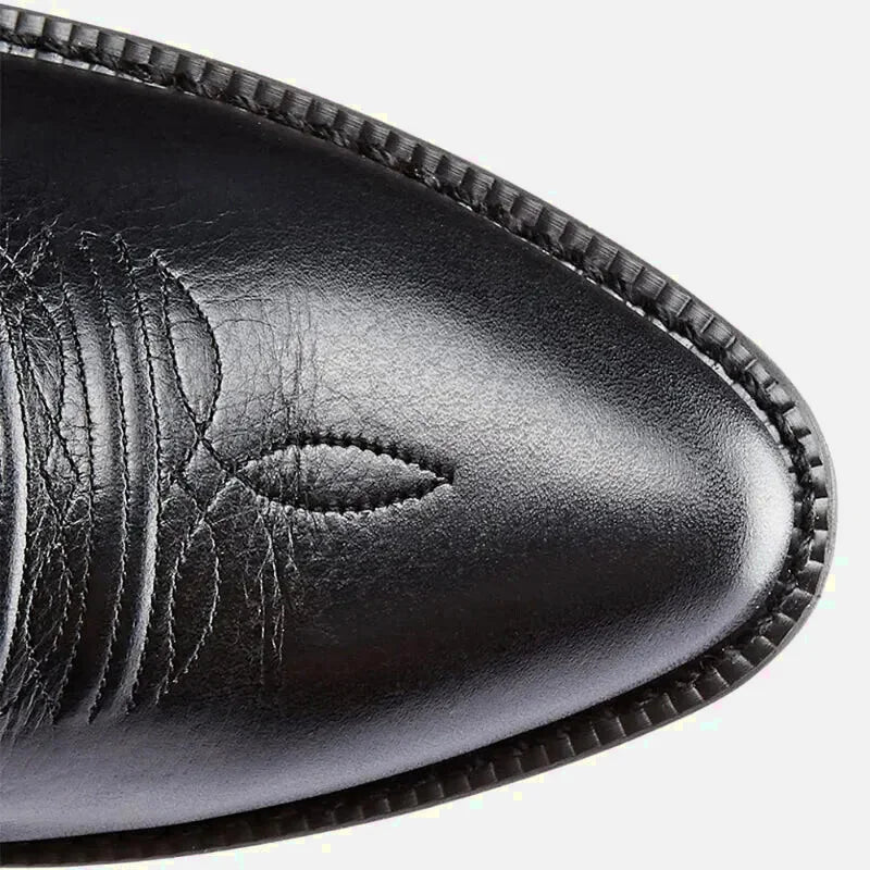 Chaussures santiags pour homme Yehaw, modèle Levi Santiag en cuir noir, avec détails de couture et semelle robuste.