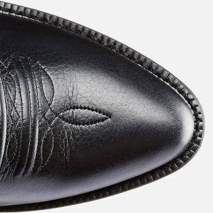 Chaussures santiags pour homme Yehaw, modèle Levi Santiag en cuir noir, avec détails de couture et semelle robuste.