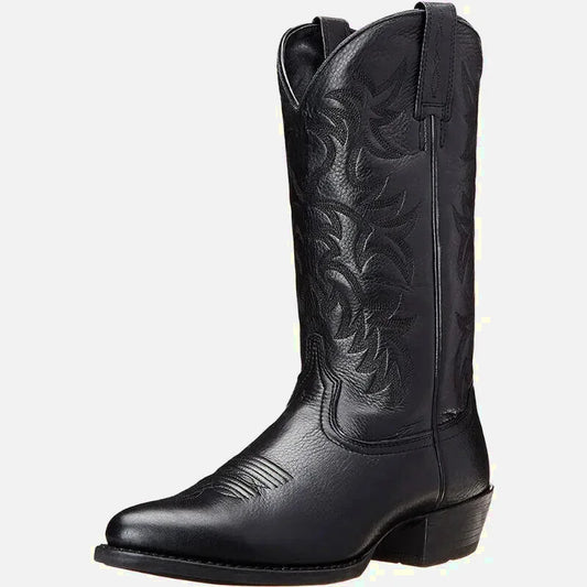 Chaussures santiags pour homme Yehaw Levi en noir, en cuir avec détails élégants, style western moderne.