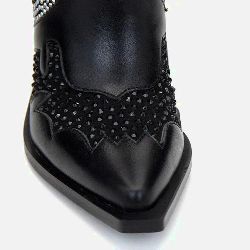 Santiags pour femme Nellie de la marque Yehaw, chaussures noires en cuir, style élégant et confortable, pointure 37.
