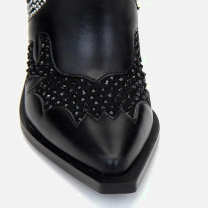 Santiags pour femme Nellie de la marque Yehaw, chaussures noires en cuir, style élégant et confortable, pointure 37.