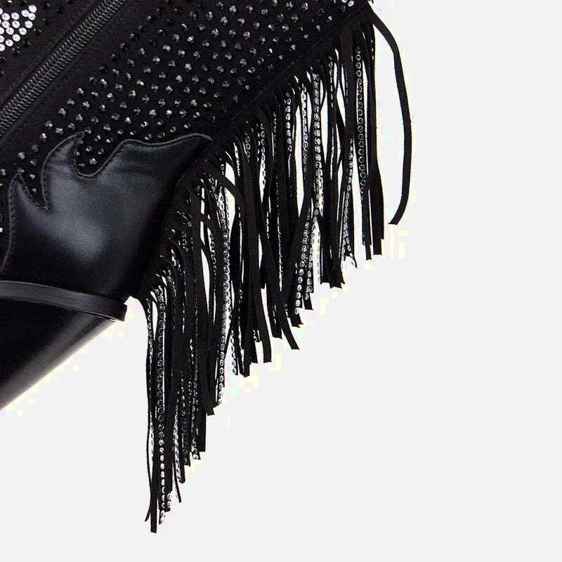 Santiags pour femme Yehaw Nellie en cuir noir, talon moyen, style élégant et moderne, chaussure de mode pour femmes.