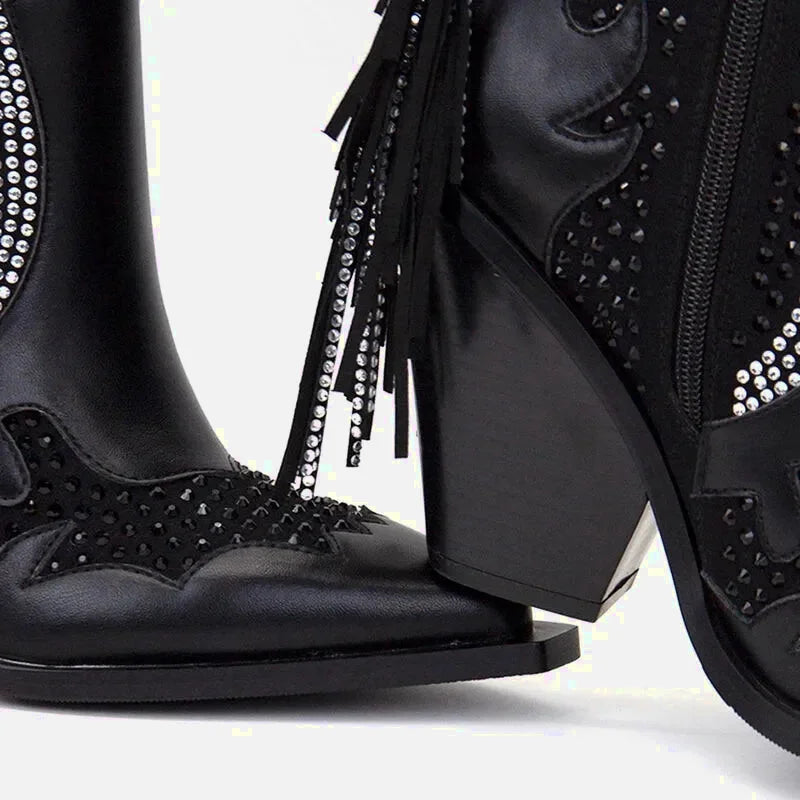 Chaussures santiags pour femme Yehaw Nellie en noir, style élégant avec détails en cuir, taille 37.