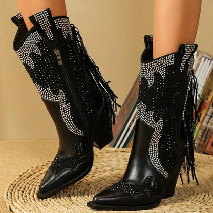 Bottines santiags pour femme Yehaw NELLIE en cuir noir, style élégant et confortable, pointure 37.