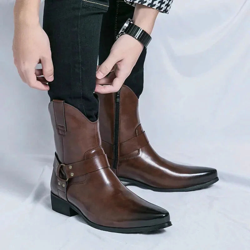 Bottes pour homme Yehaw REMINGTON Santiag marron en cuir avec semelle solide, style élégant et décontracté.
