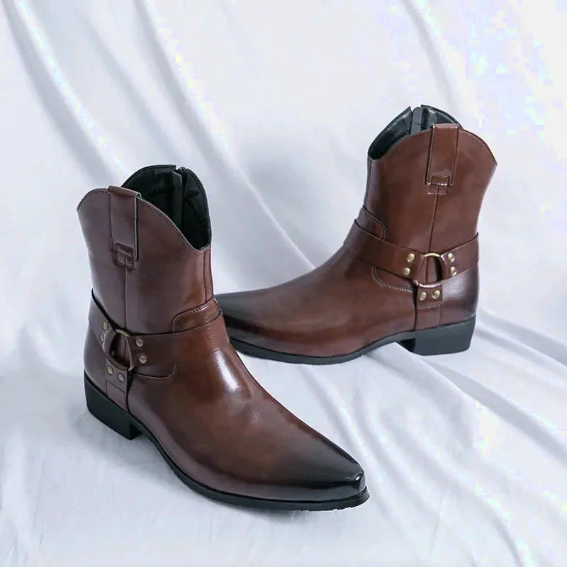 Chaussures santiags pour homme Yehaw Marron, modèle Remington, en cuir avec détails traditionnels et semelle en cuir robuste.