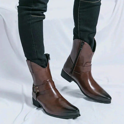 Santiags pour homme Yehaw REMINGTON marron avec détails en cuir, semelle en caoutchouc, style western élégant.