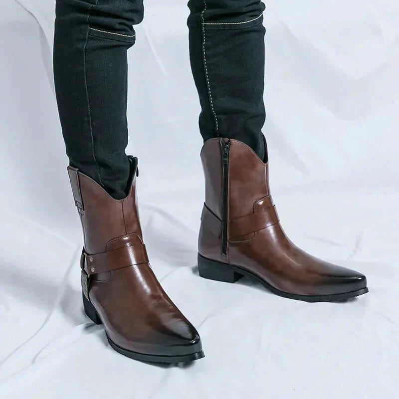 Bottines pour homme Yehaw REMINGTON Santiag marron en cuir avec détails décoratifs, pointure 38.