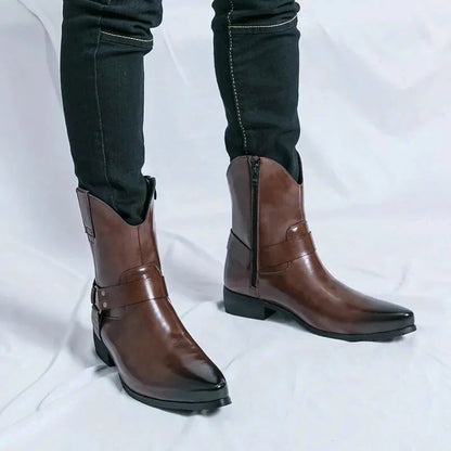 Bottines pour homme Yehaw REMINGTON Santiag marron en cuir avec détails décoratifs, pointure 38.