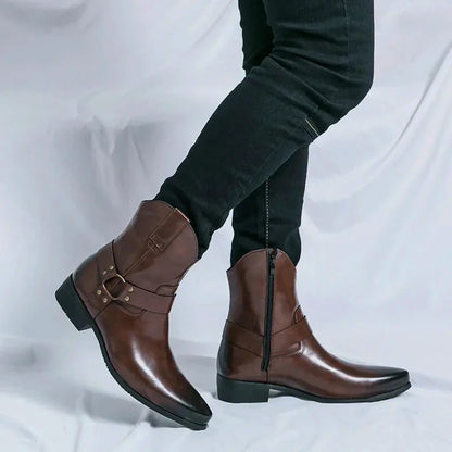 Bottes santiags pour homme Yehaw marron, en cuir, avec détails traditionnels, style western élégant.