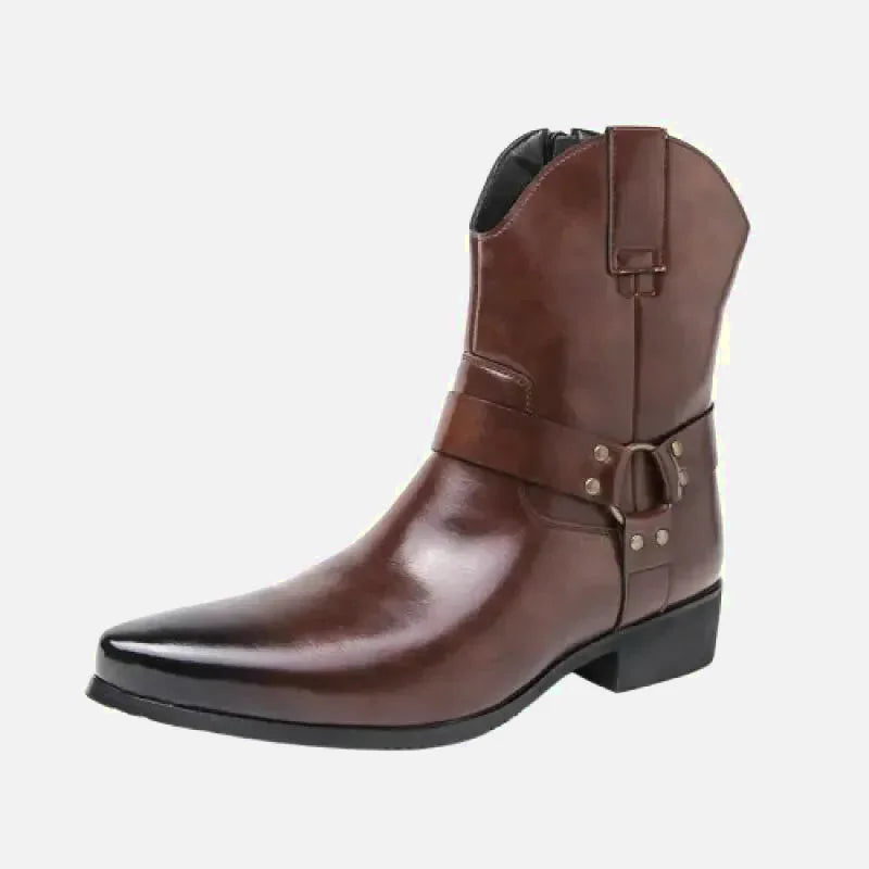 Bottines pour homme Yehaw REMINGTON Santiag marron en cuir avec détails élégants, pointure 38.